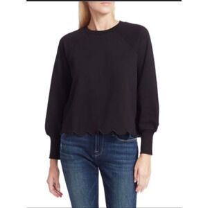 Frame Womans Sweatshirt Size XS Scalloped Trim Puffy Sleeve Crew Neck Pullover